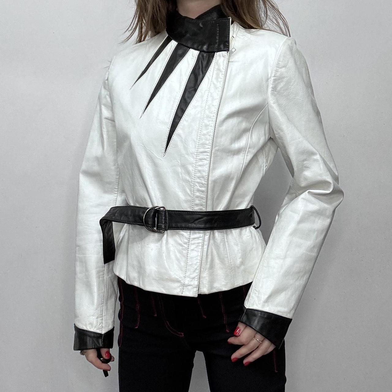 White leather vintage asymmetric jacket