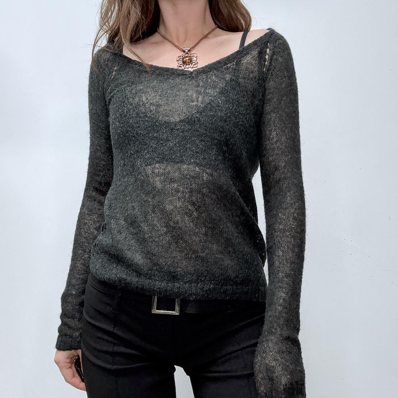 Grey sheer mohair knit slouchy jumper