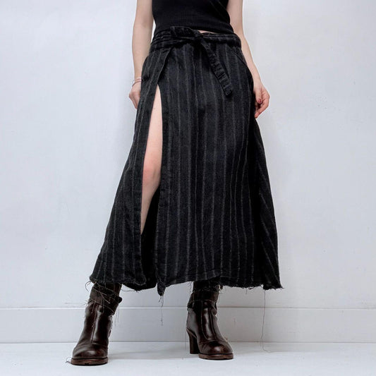 Grey pinstripe slit wrap skirt