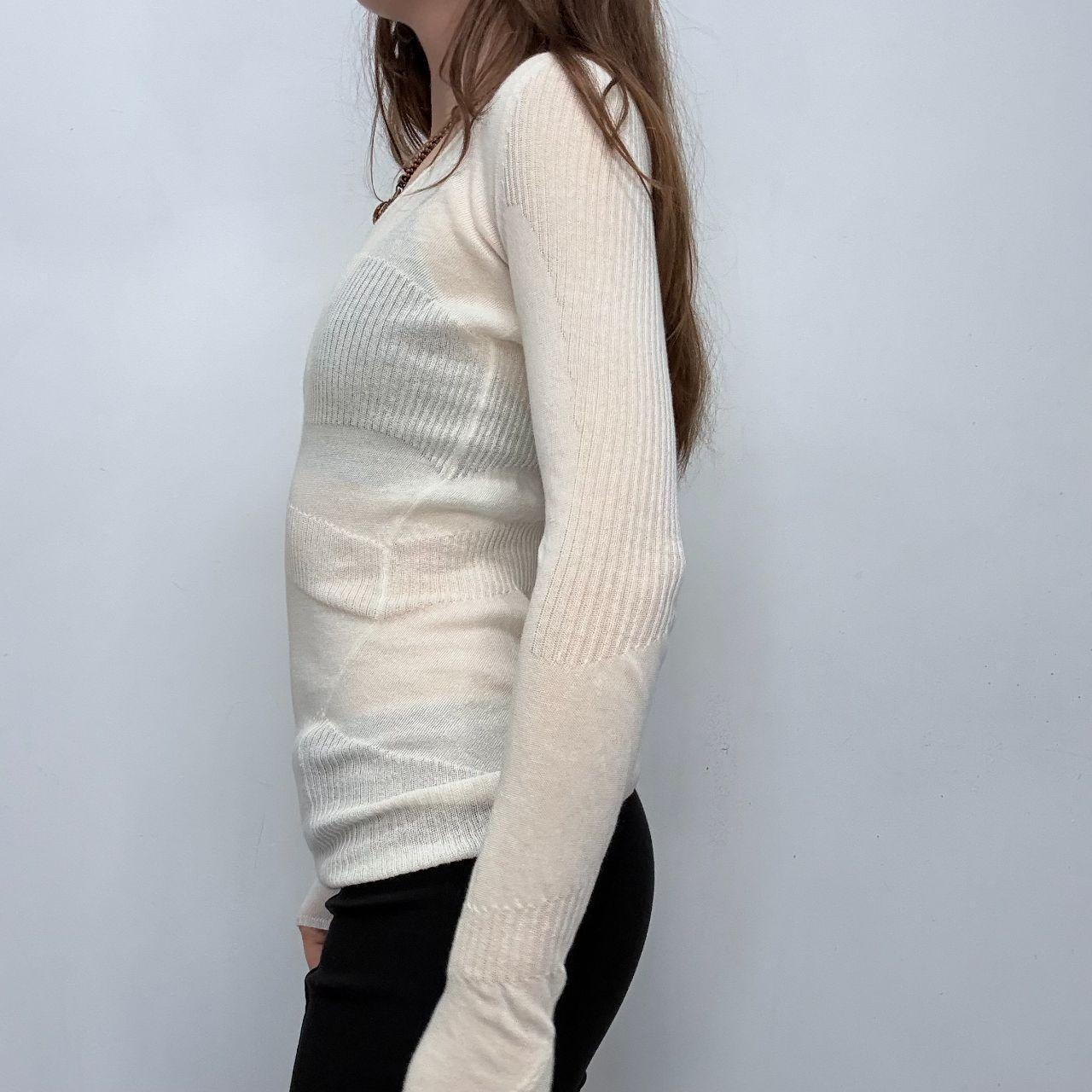 Cream sheer knit ribbed top
