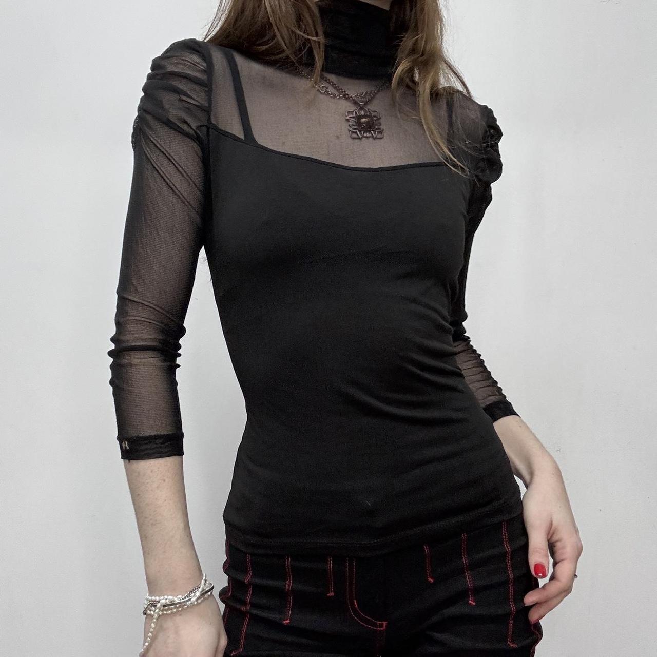 Sheer black mesh lace top