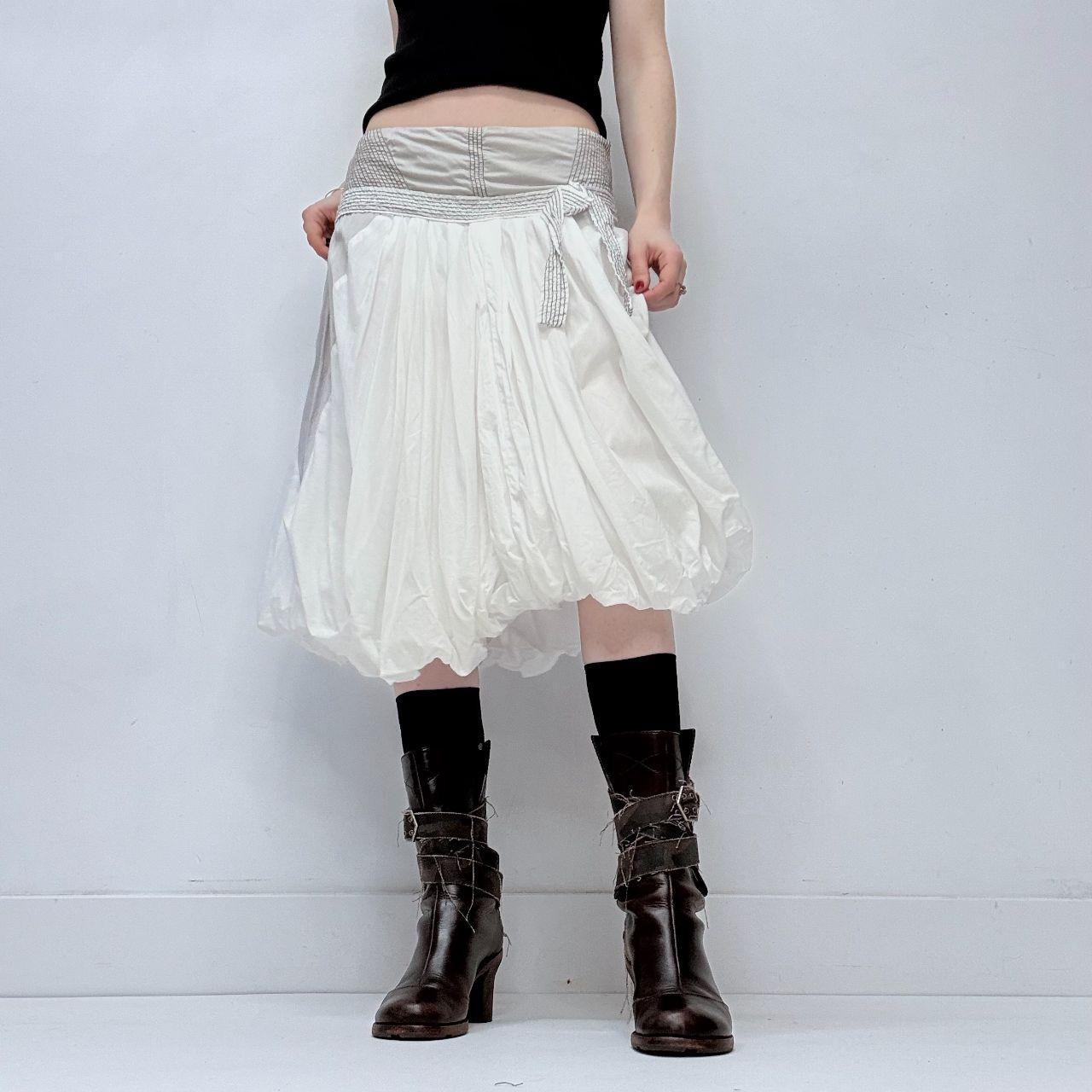 White gathered pleated puff skirt