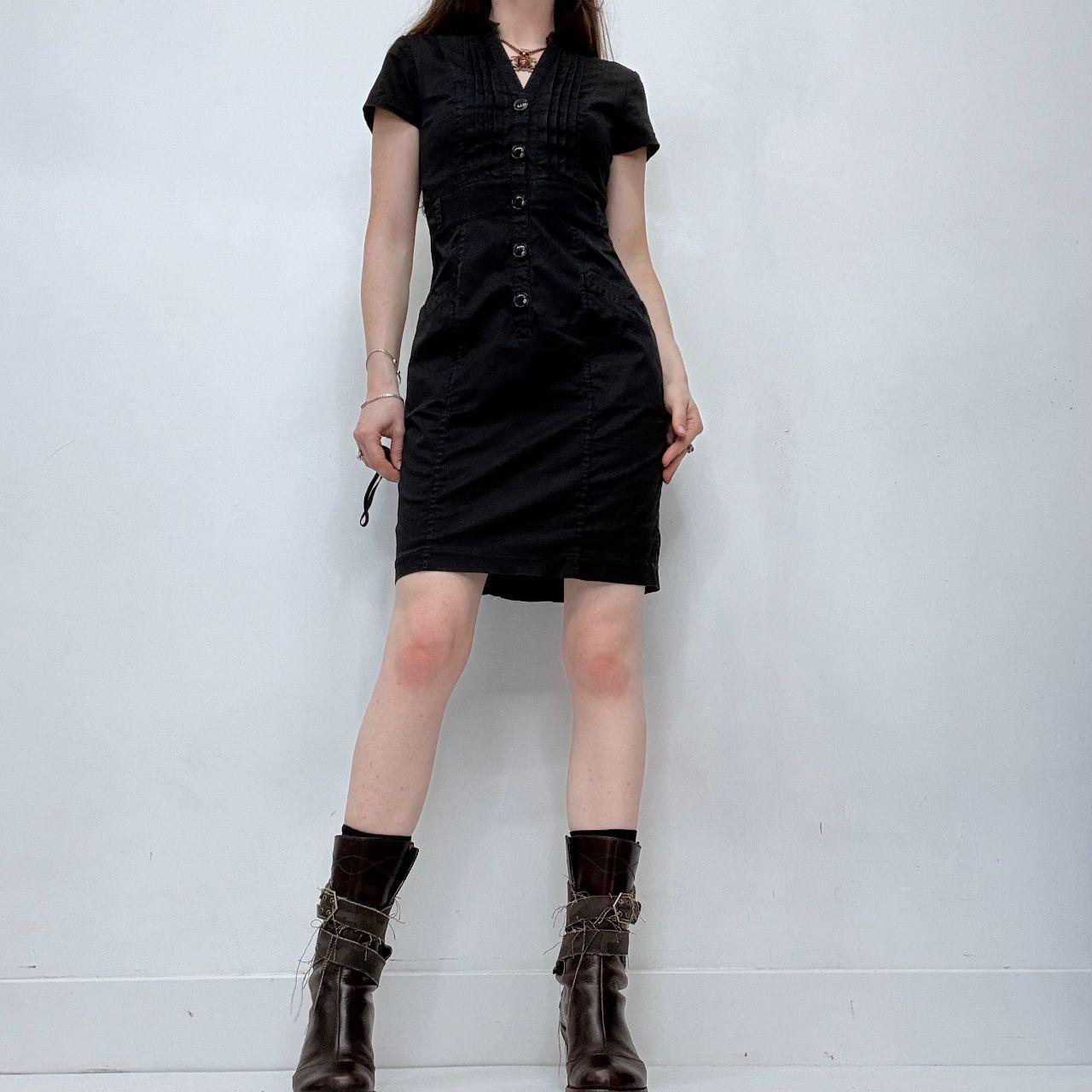 Black button up mini fitted office dress