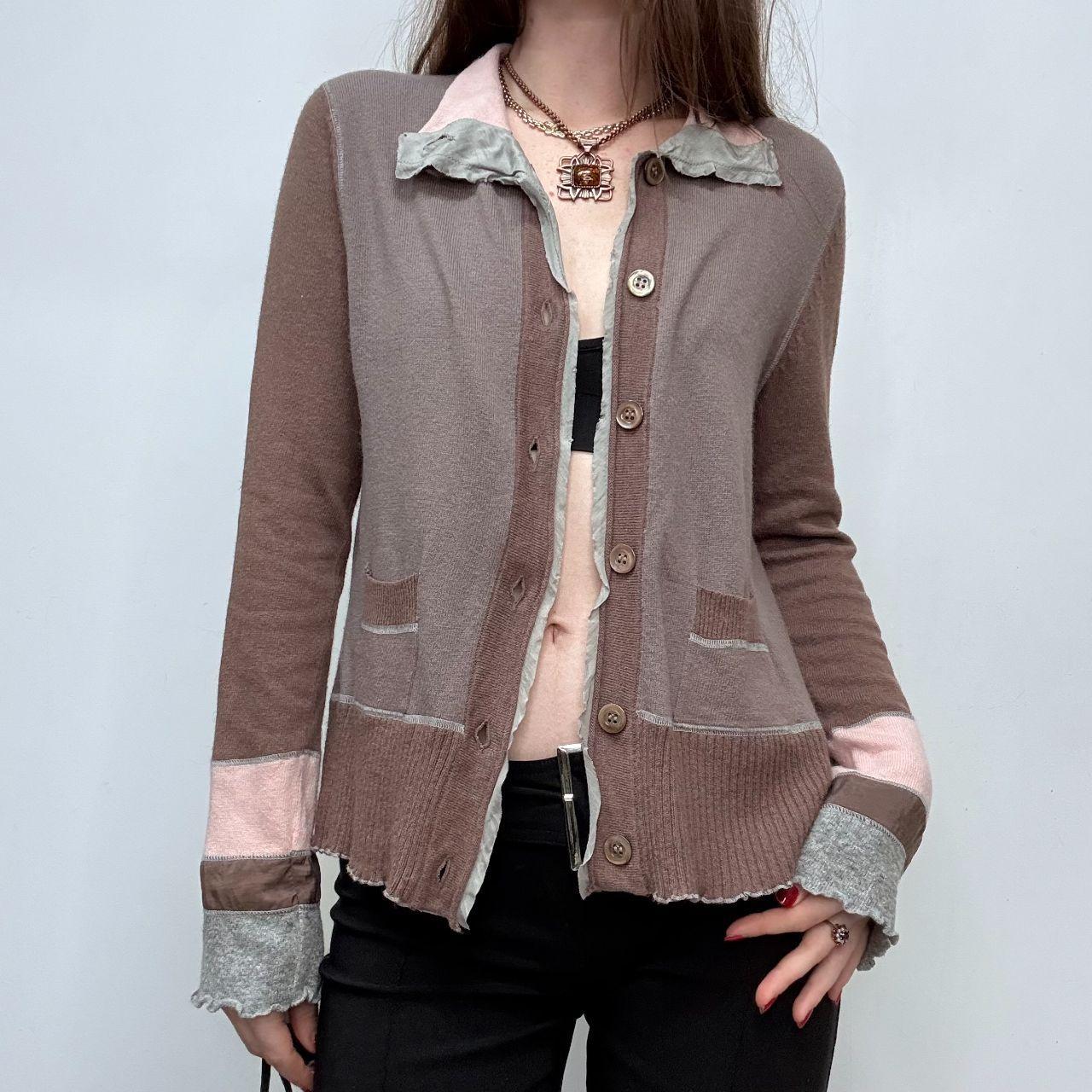 Brown knitted flared cashmere cardigan