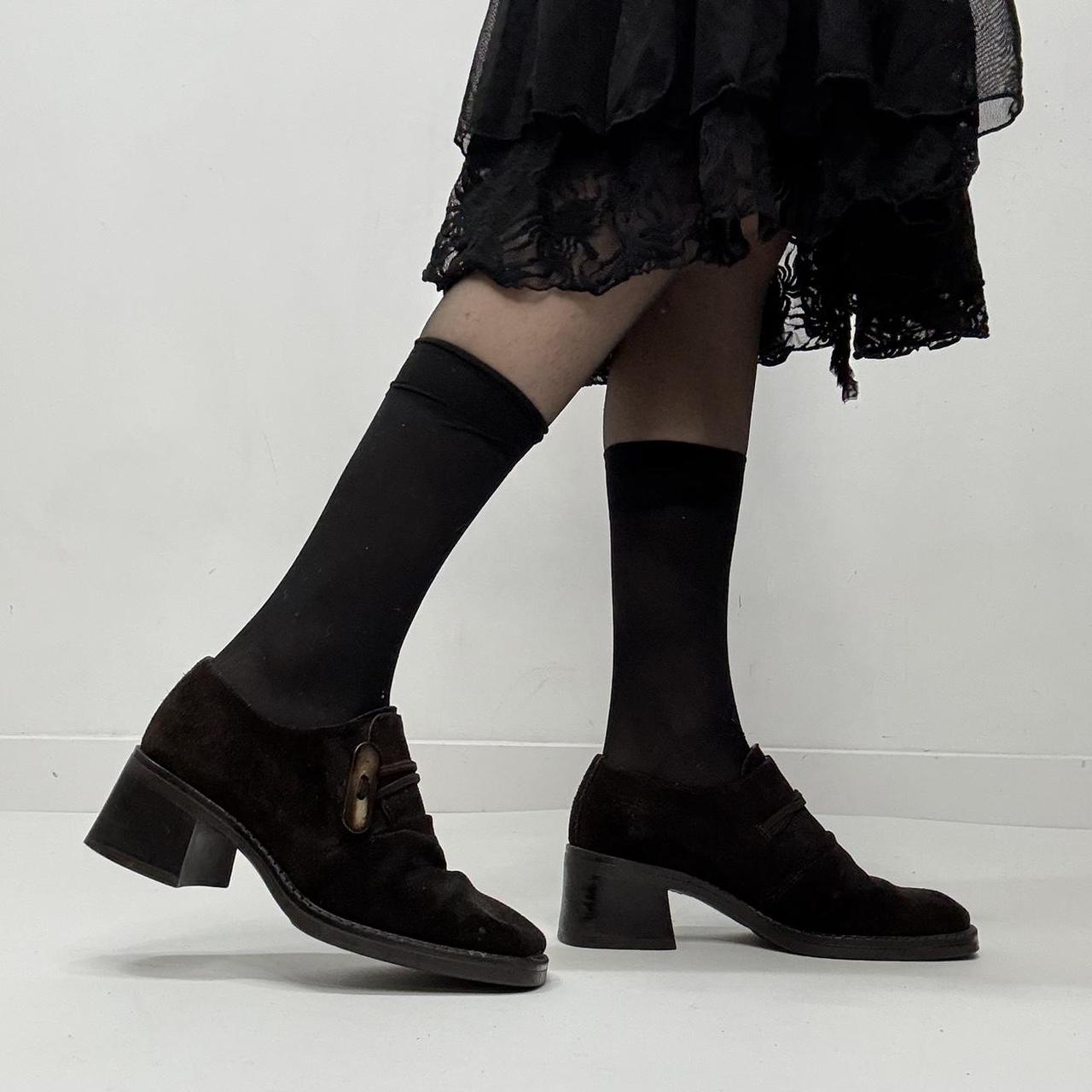 Brown suede square toe shoes