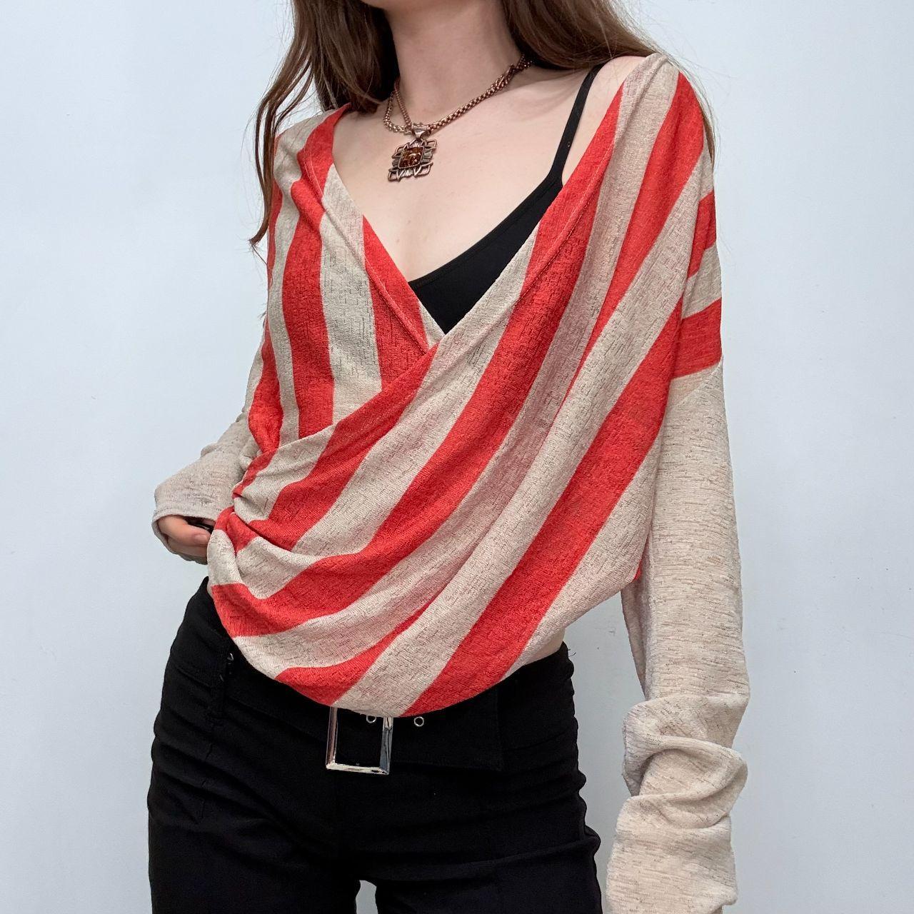 Striped draped sheer knit cardigan