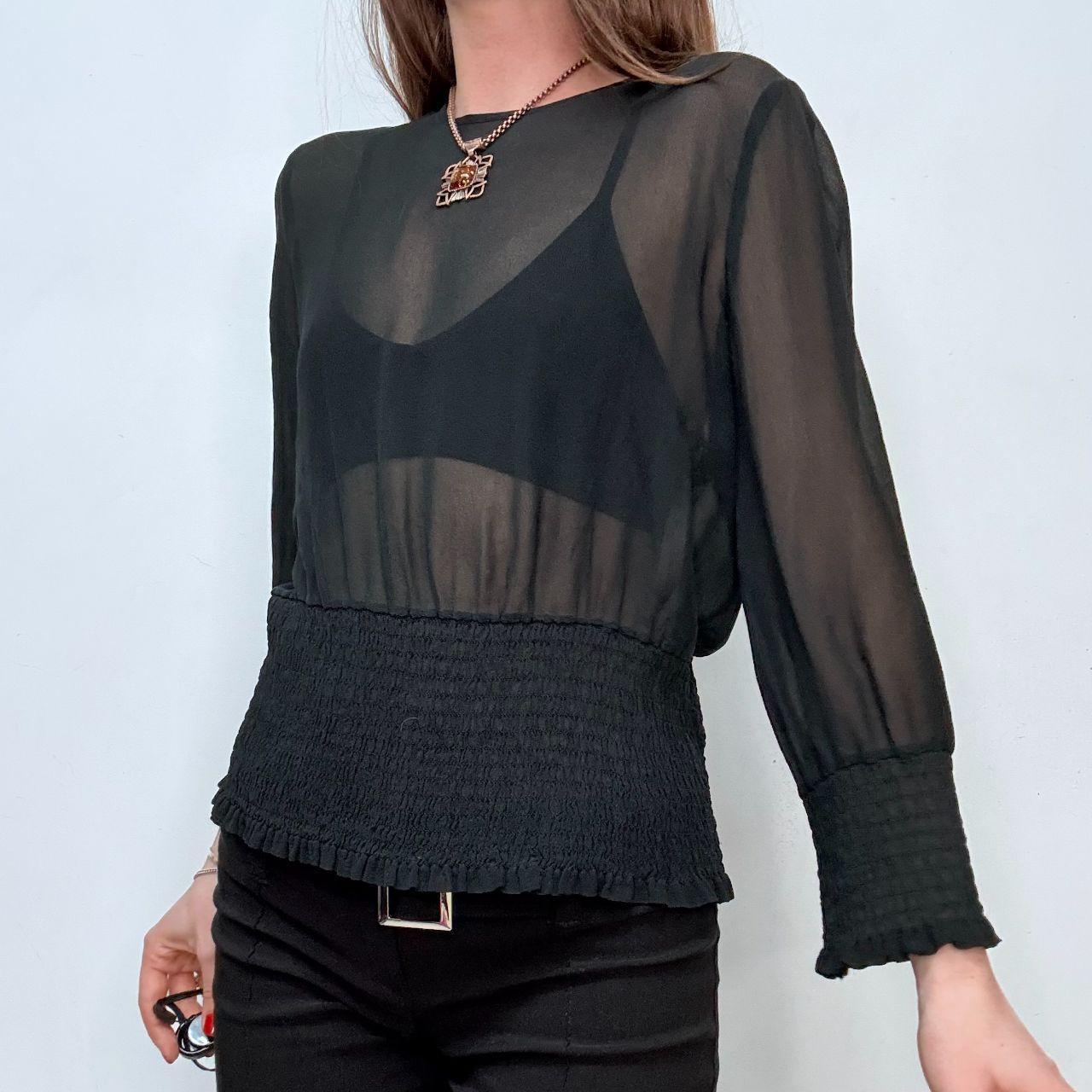 Sheer silk slouchy cinch waist blouse