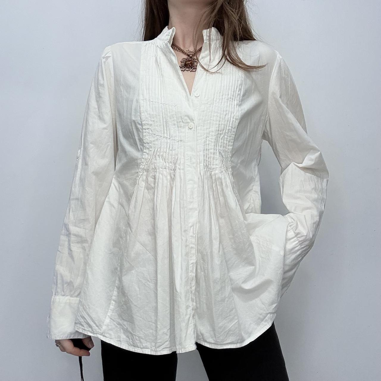 White cotton pleated flared shirt