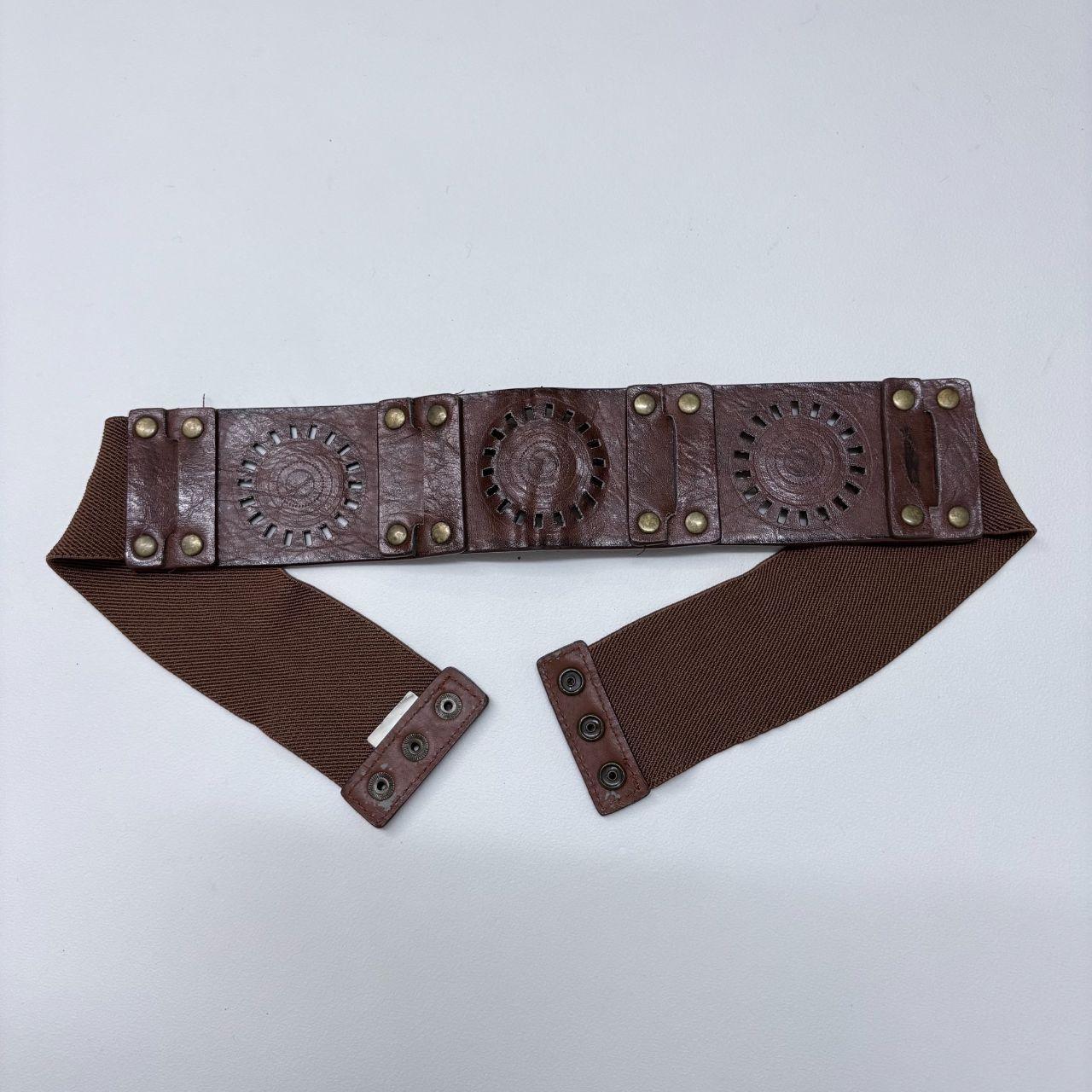Brown leather studded embossed belt