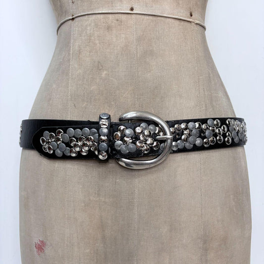 Black leather studded metal belt