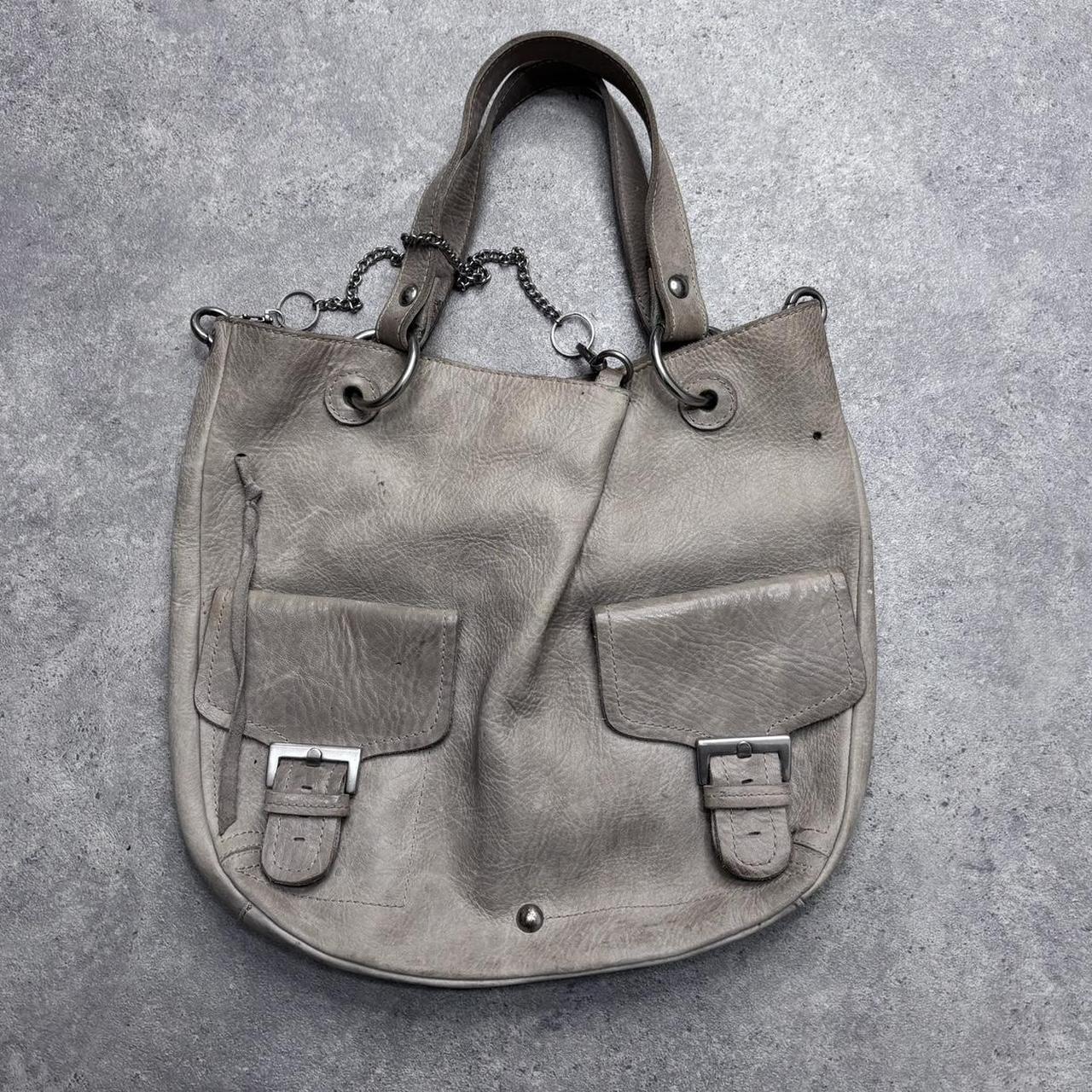 Slouchy grey leather shoulder bag