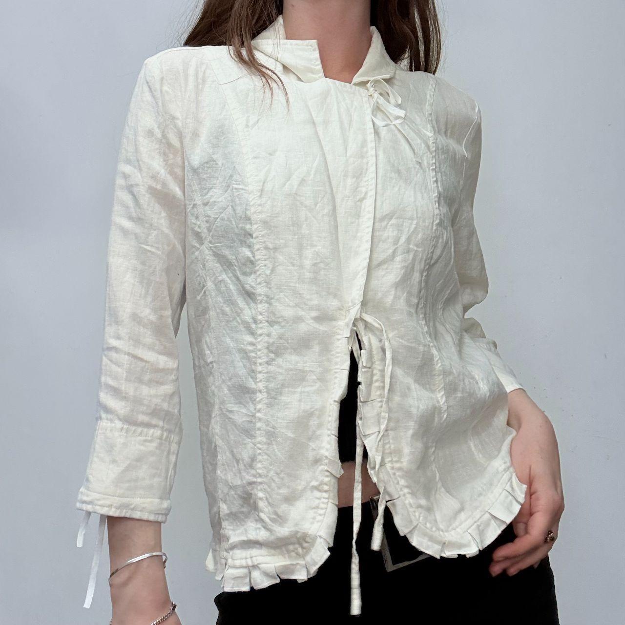 White linen asymmetric coquette jacket