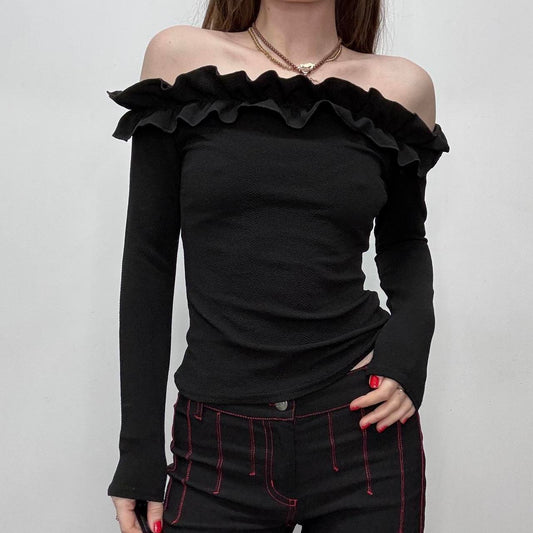 Black off the shoulder ruffle shirt