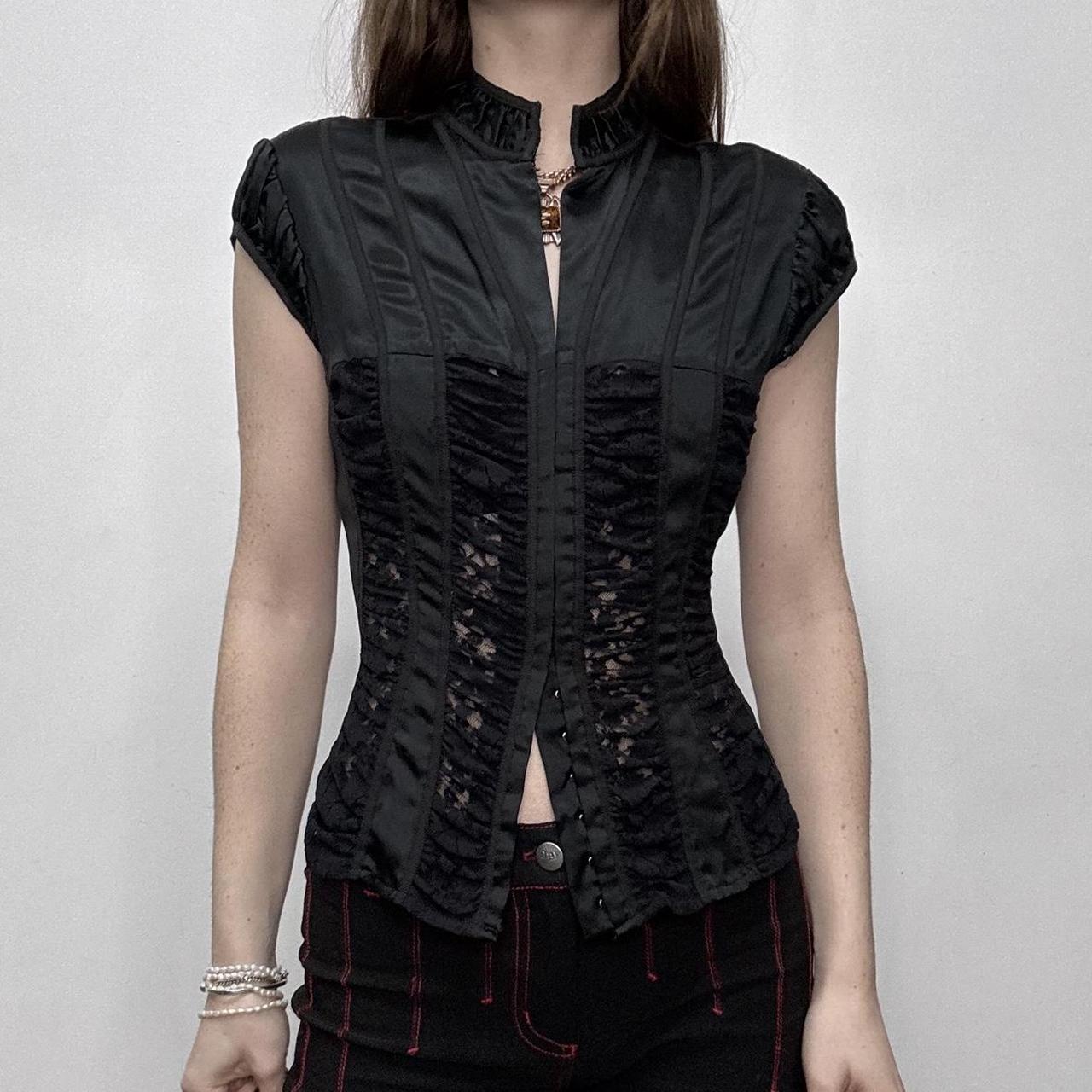 Black silk fitted gothic lace shirt