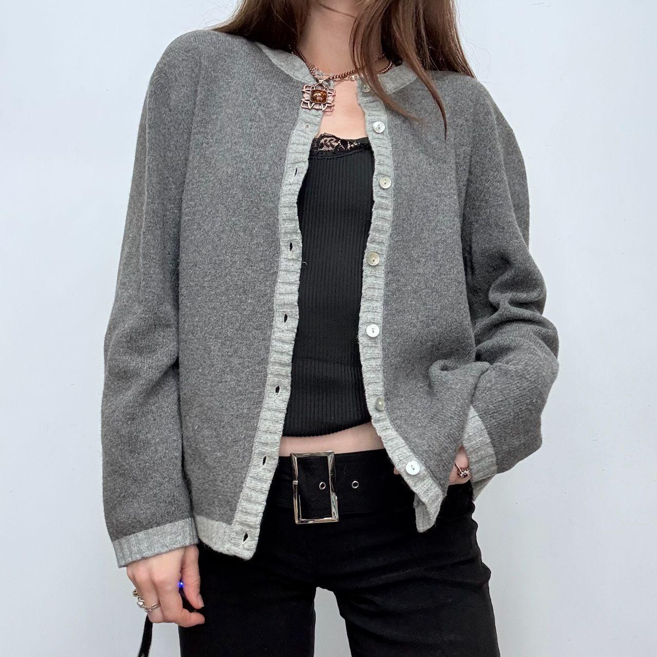 Grey wool slouchy crew neck cardigan