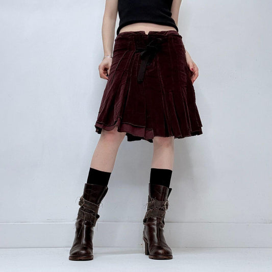 Red velvet pleated corset skirt