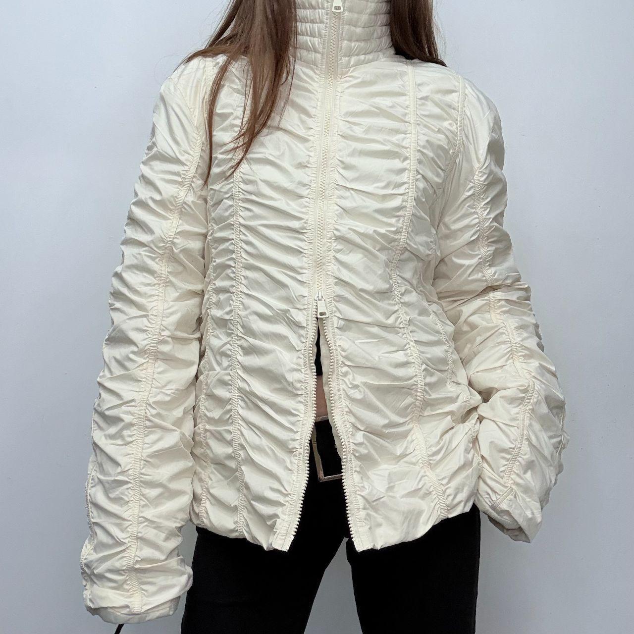Cream crinkle gathered flared coat
