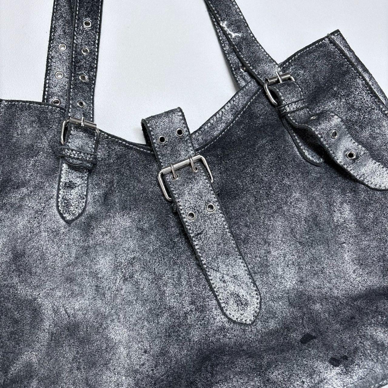 Distressed soft leather cargo buckle handbag