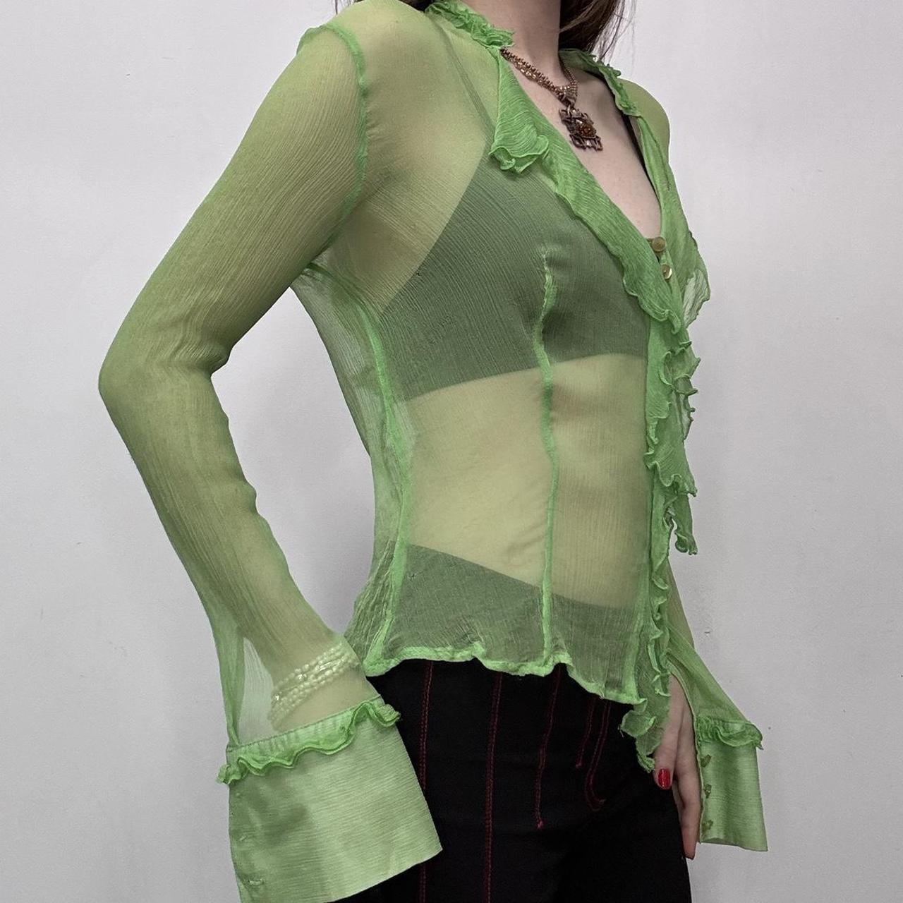 Sheer green flutter silk shirt