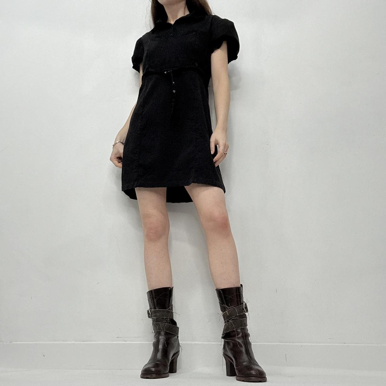 Black puff pinstripe mini dress
