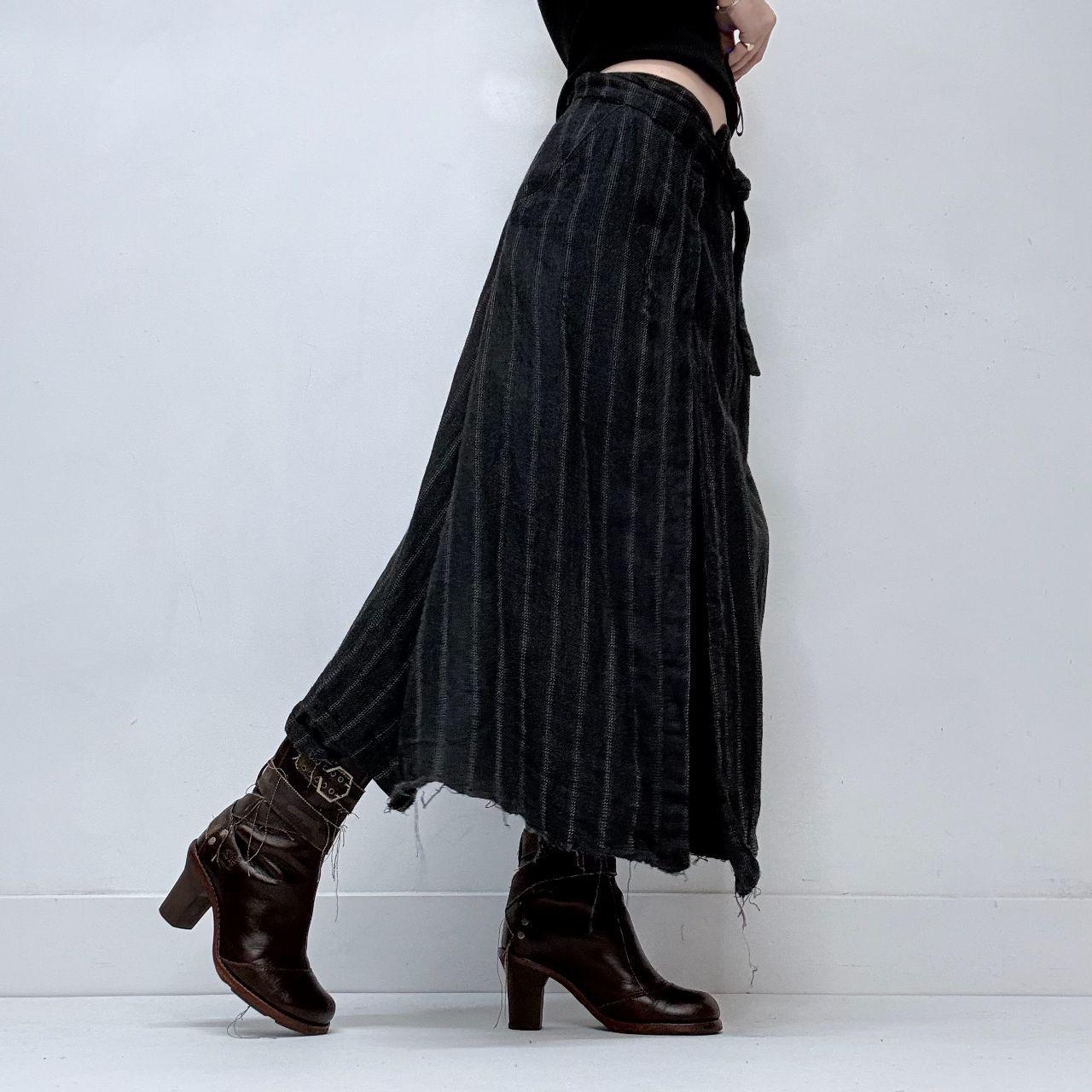 Grey pinstripe slit wrap skirt