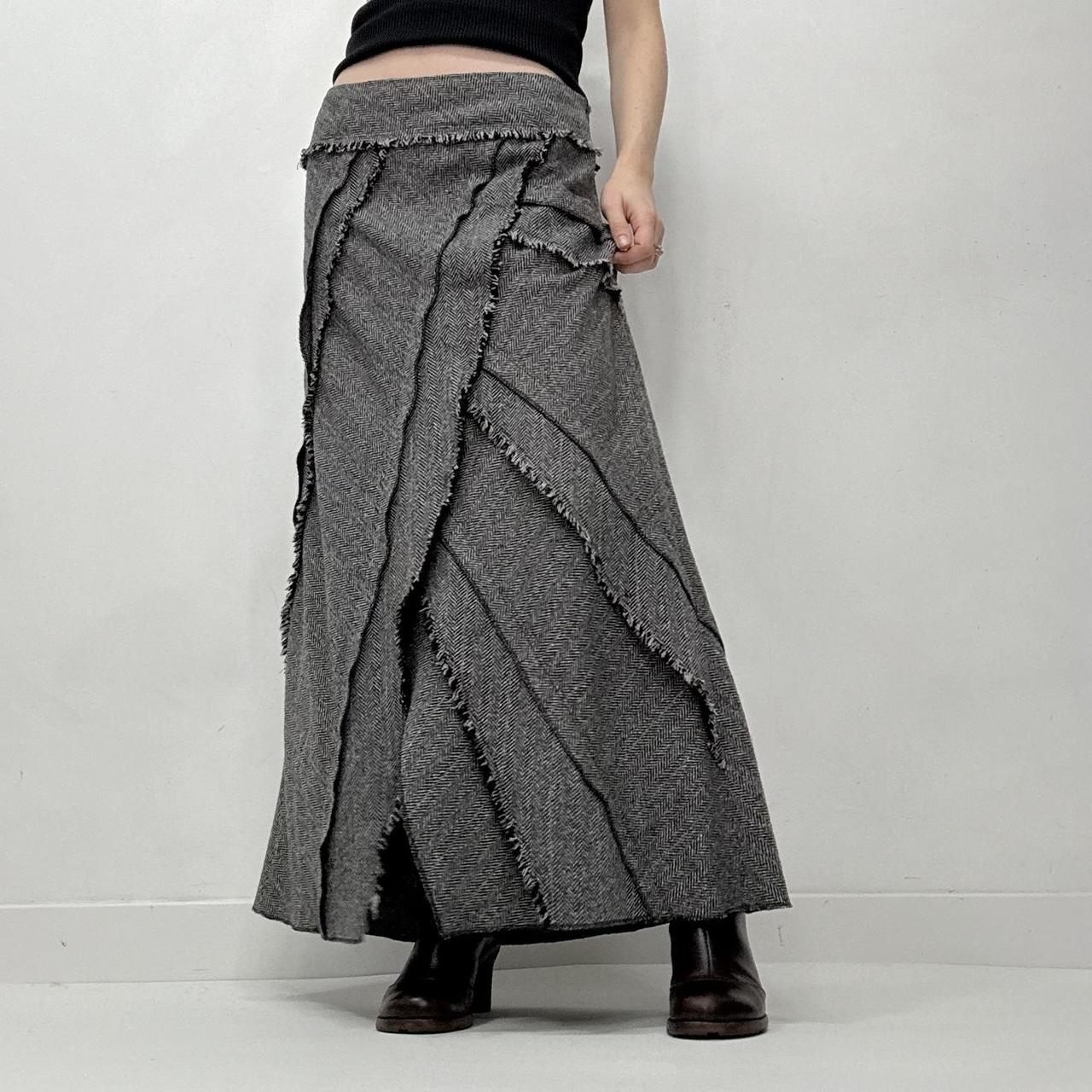 Distressed panelled grey maxi skirt