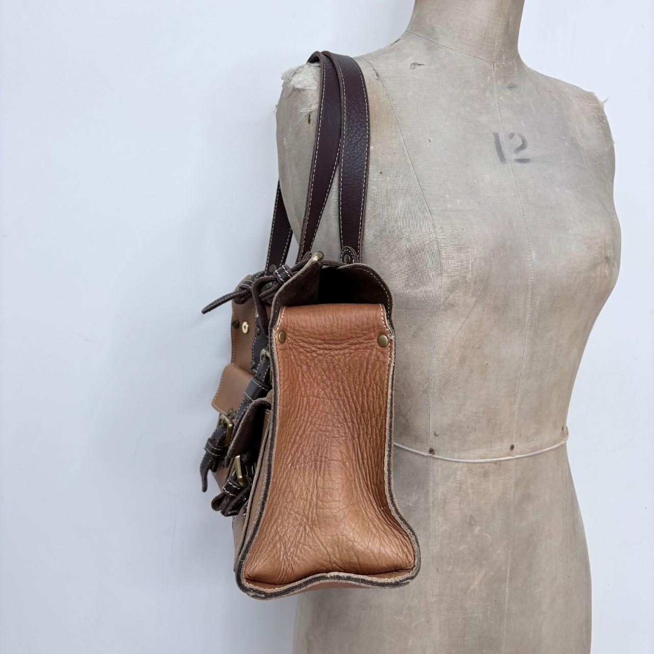 Tan leather boxy city bag