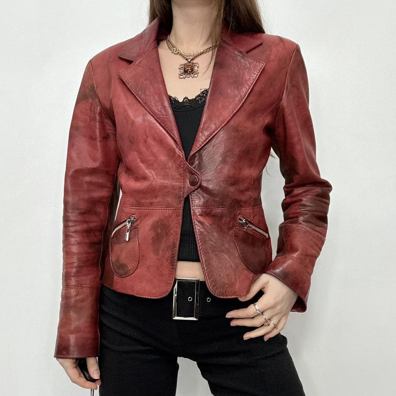 Red distressed leather jacket