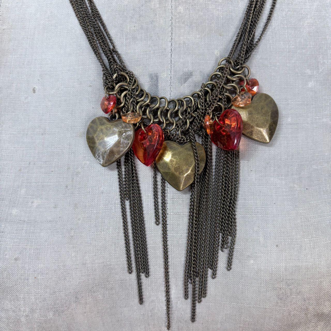 Layered chain heart charm necklace