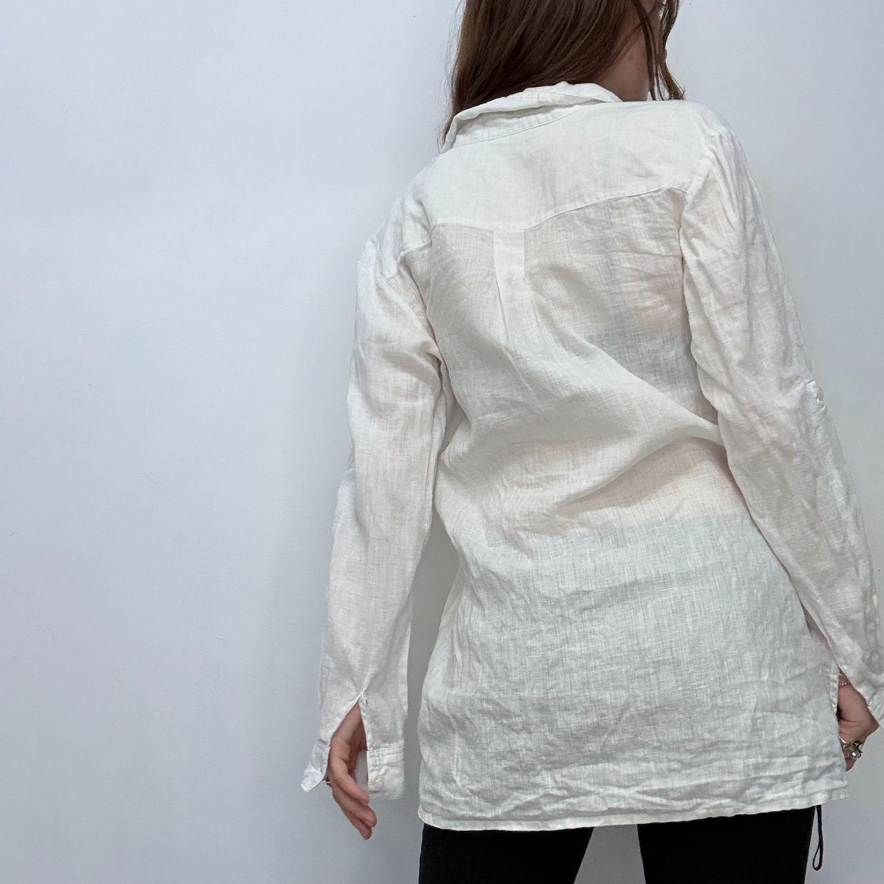 White linen french 1/4 button shirt