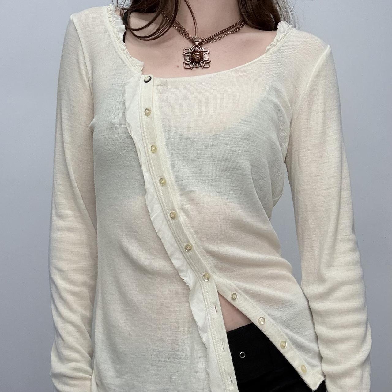 Cream Asymmetrical button-up sheer top