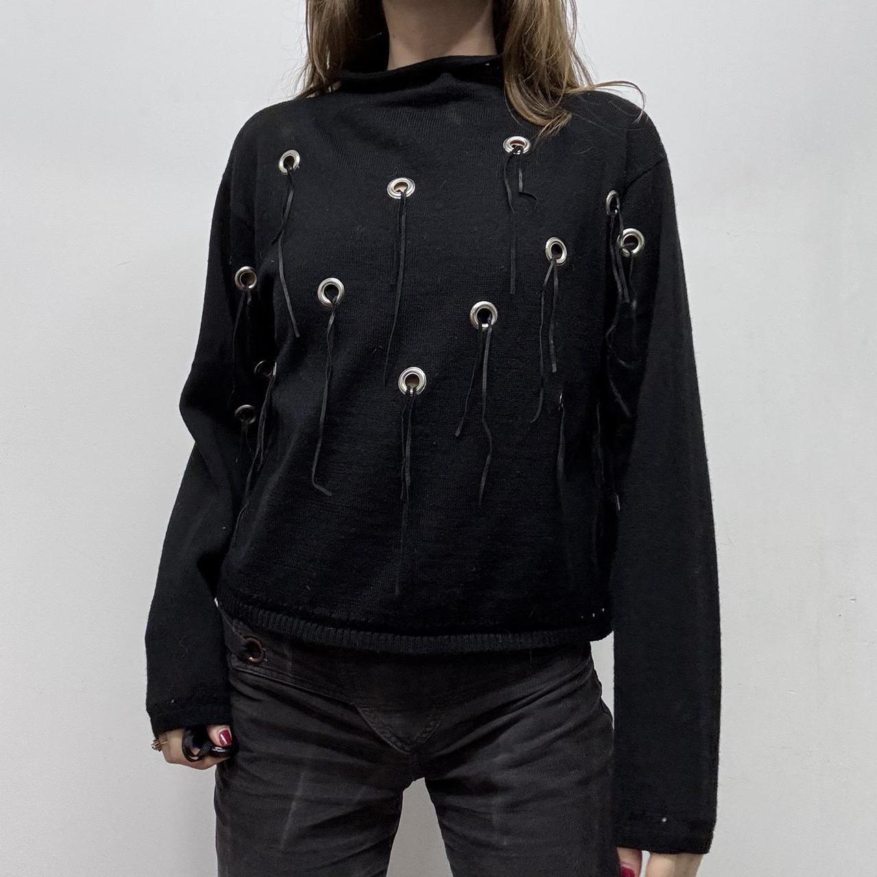 Black knit eyelet studded jumper