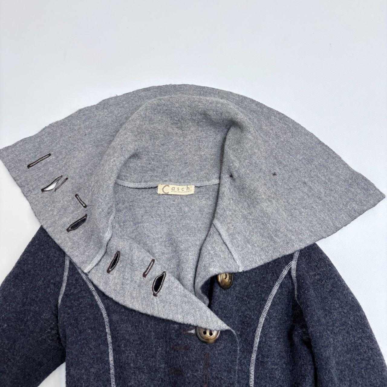 Navy asymmetric button flare jacket