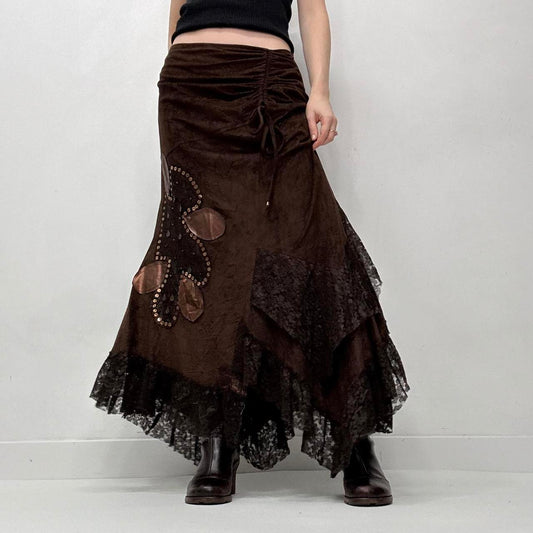Brown lace ruffle grunge skirt