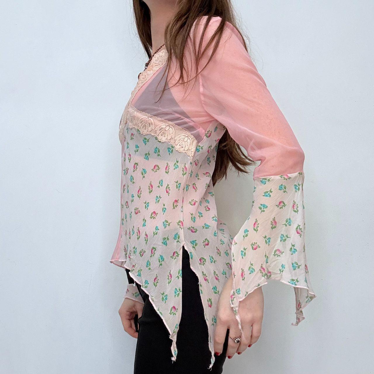 Pastel pink flutter flared boho hippie shirt