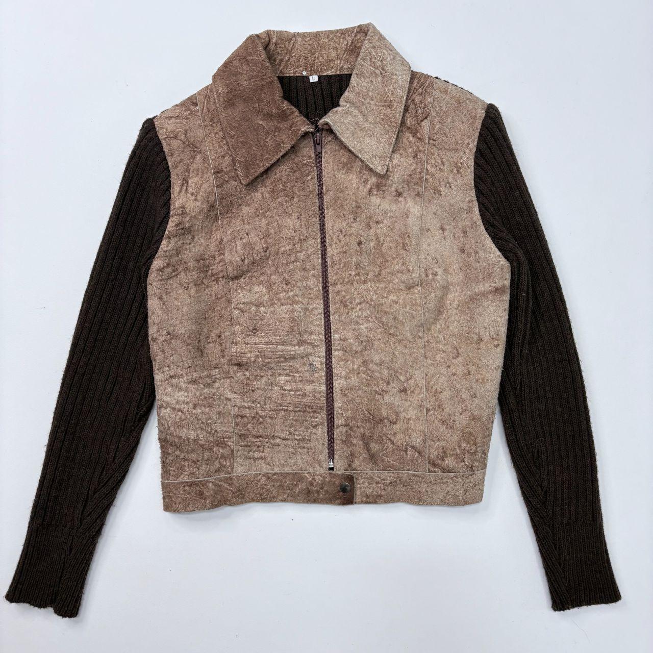 Brown suede hide ribbed knit jacket