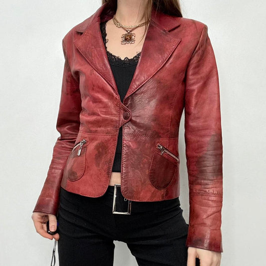 Red distressed leather jacket
