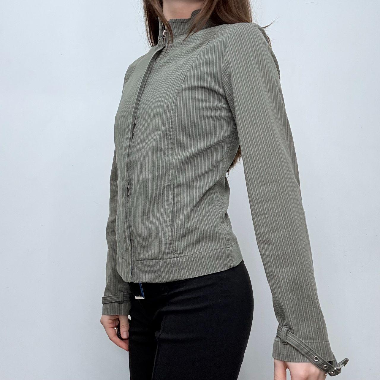 Fitted pinstripe belted jacket