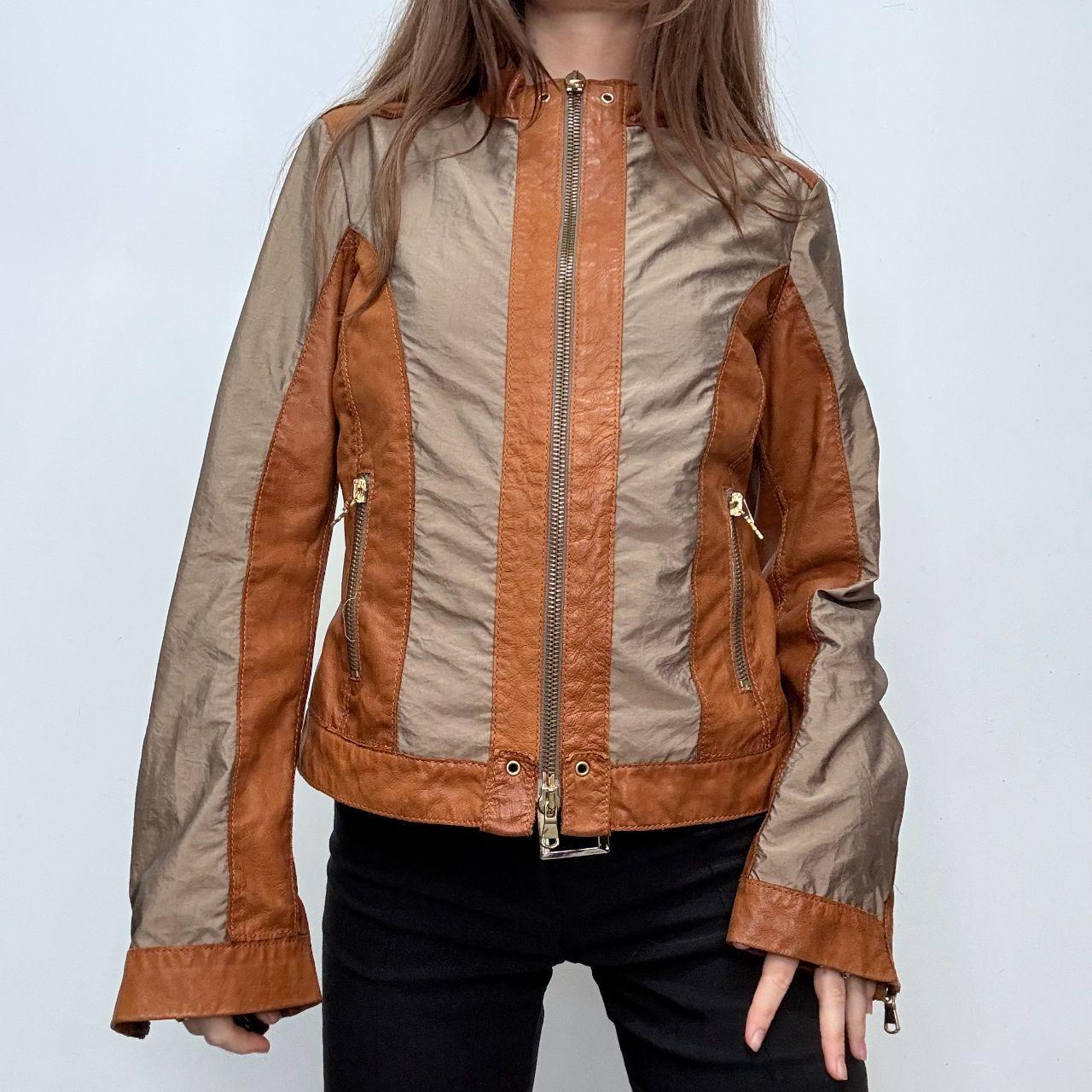 Tan flared leather jacket