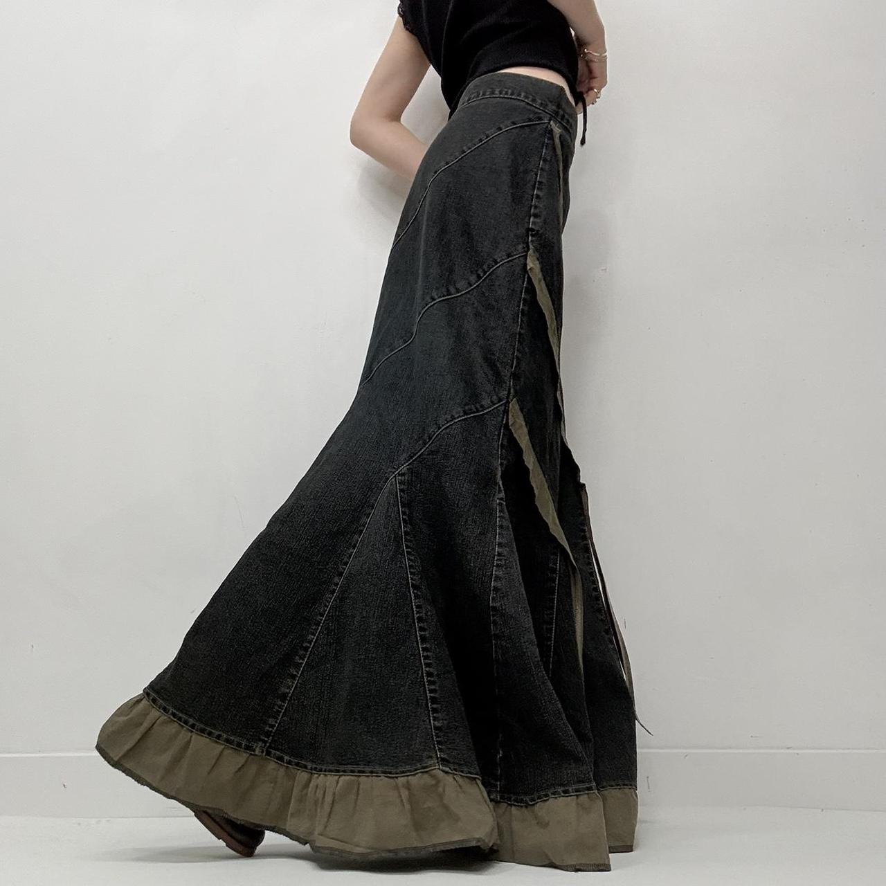 Dark denim ruffle maxi skirt