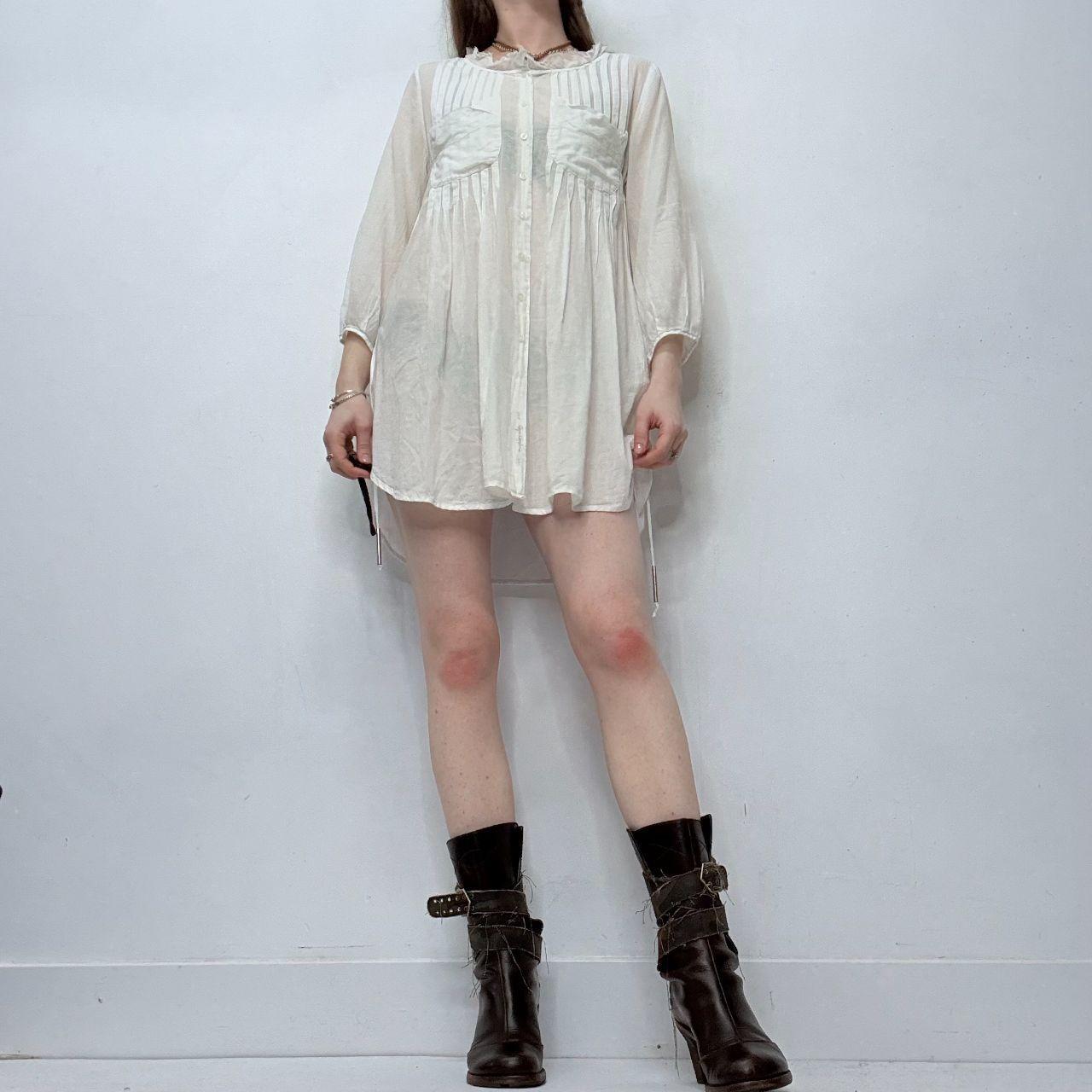 Cream white pleated shirt dress