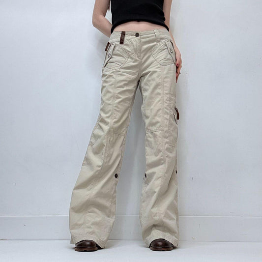 Flared low rise utility cream trousers