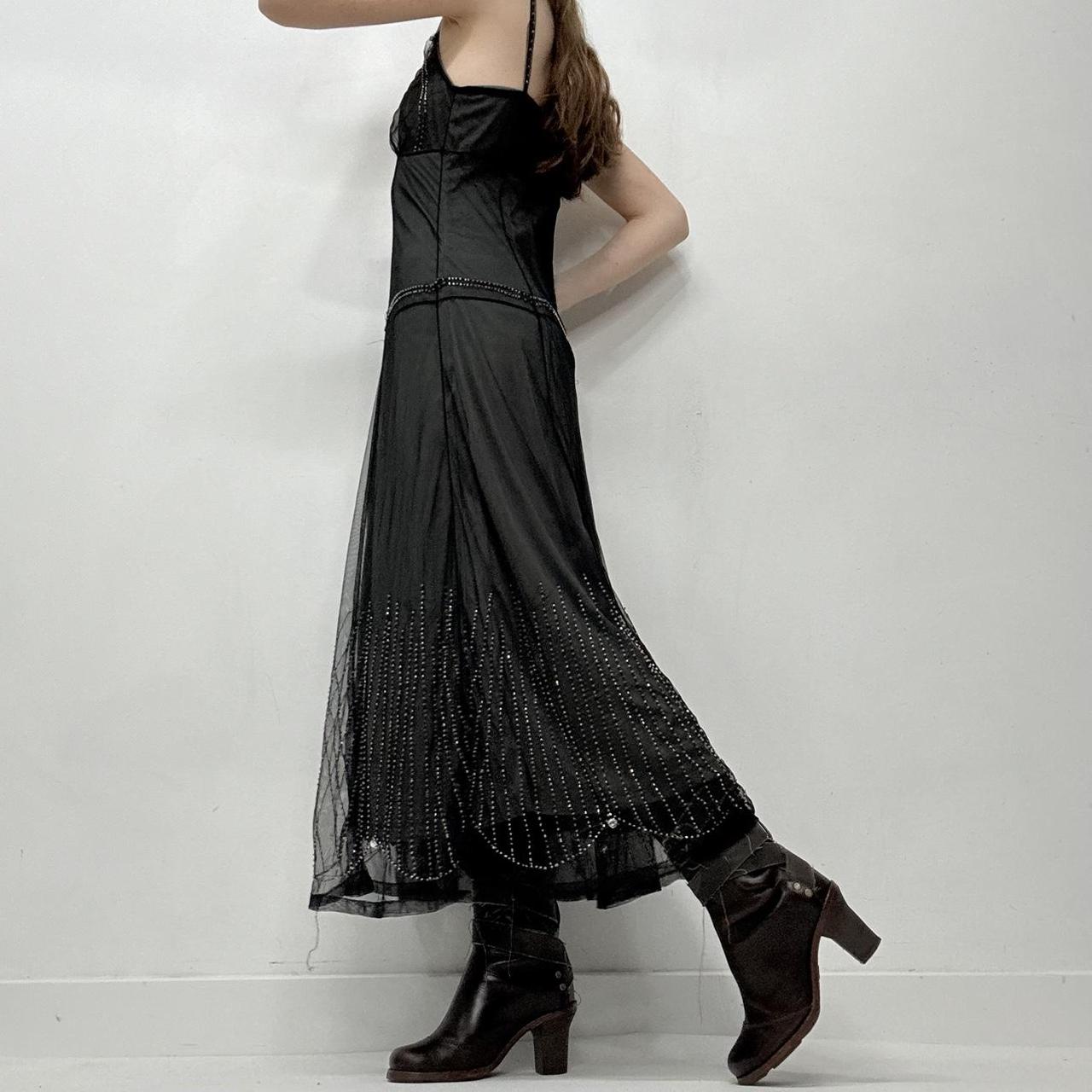 Black mesh layered beaded maxi dress
