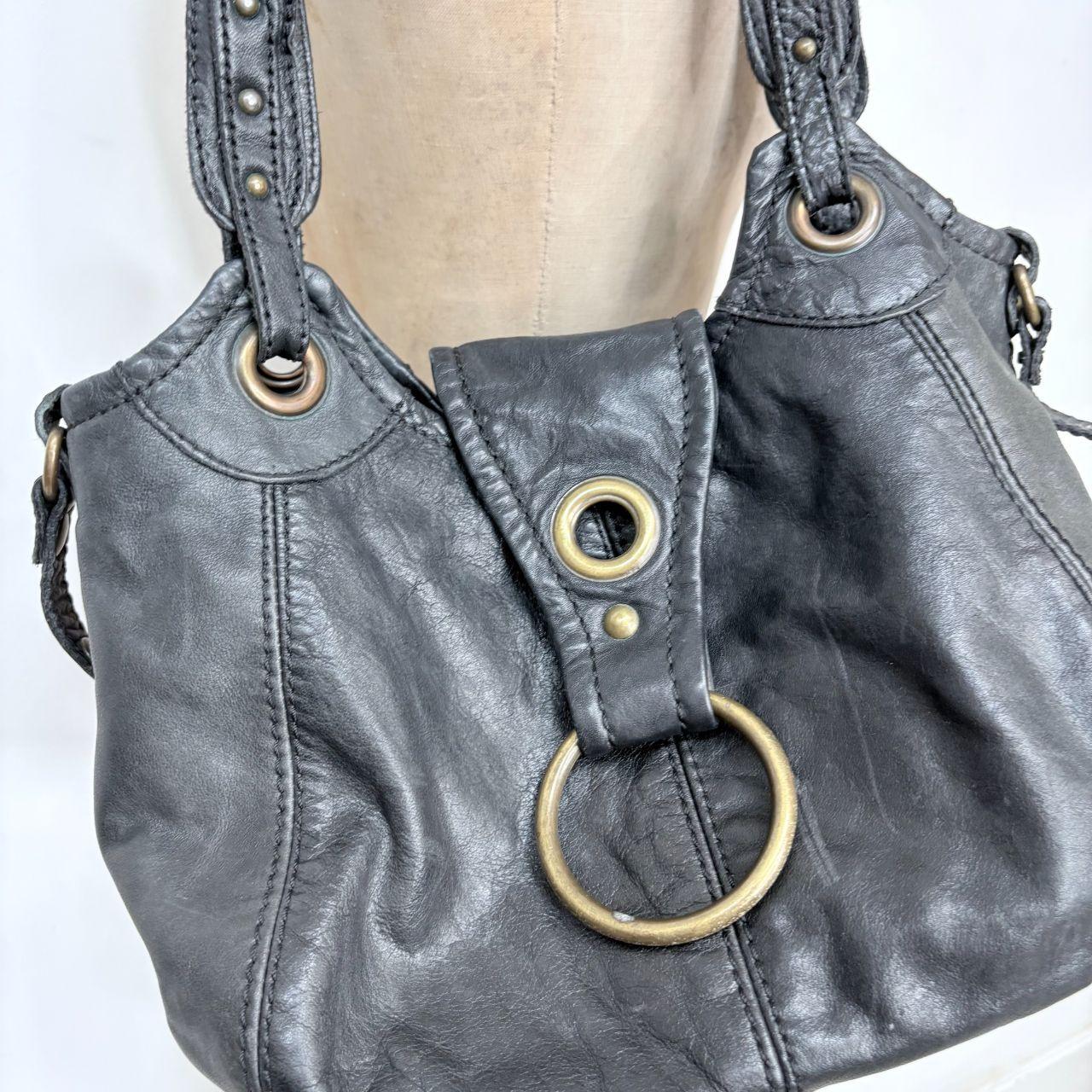 Black leather studded slouchy bag