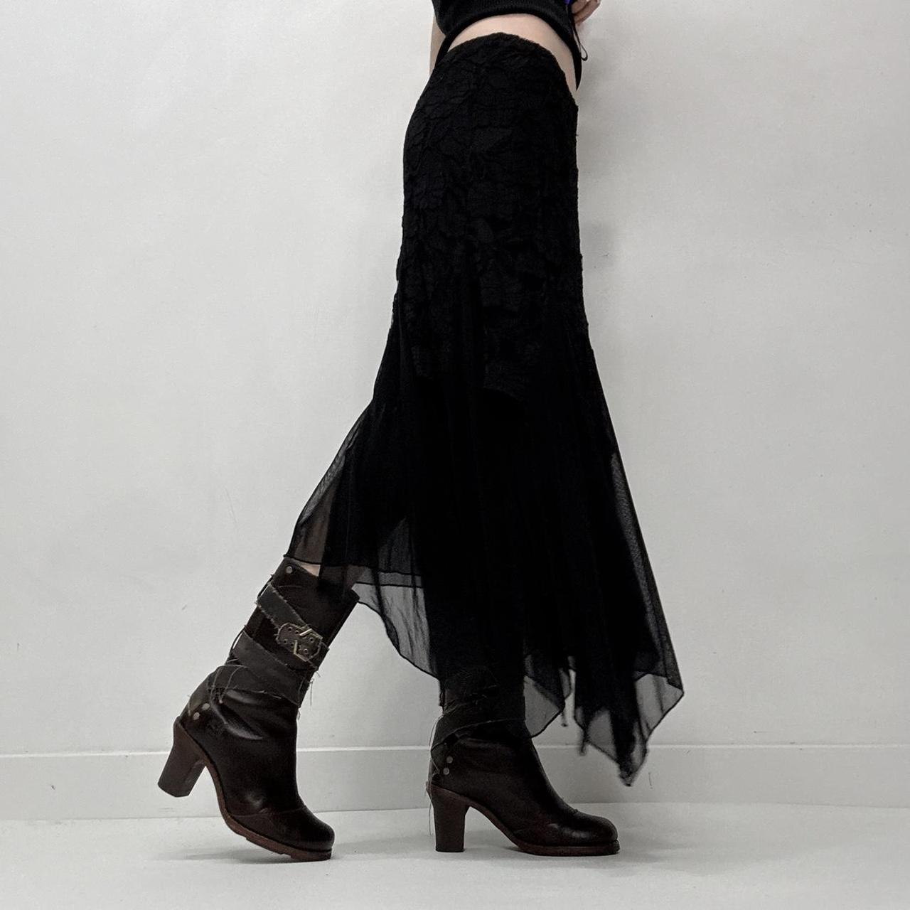 Black lace layered ruffle maxi skirt