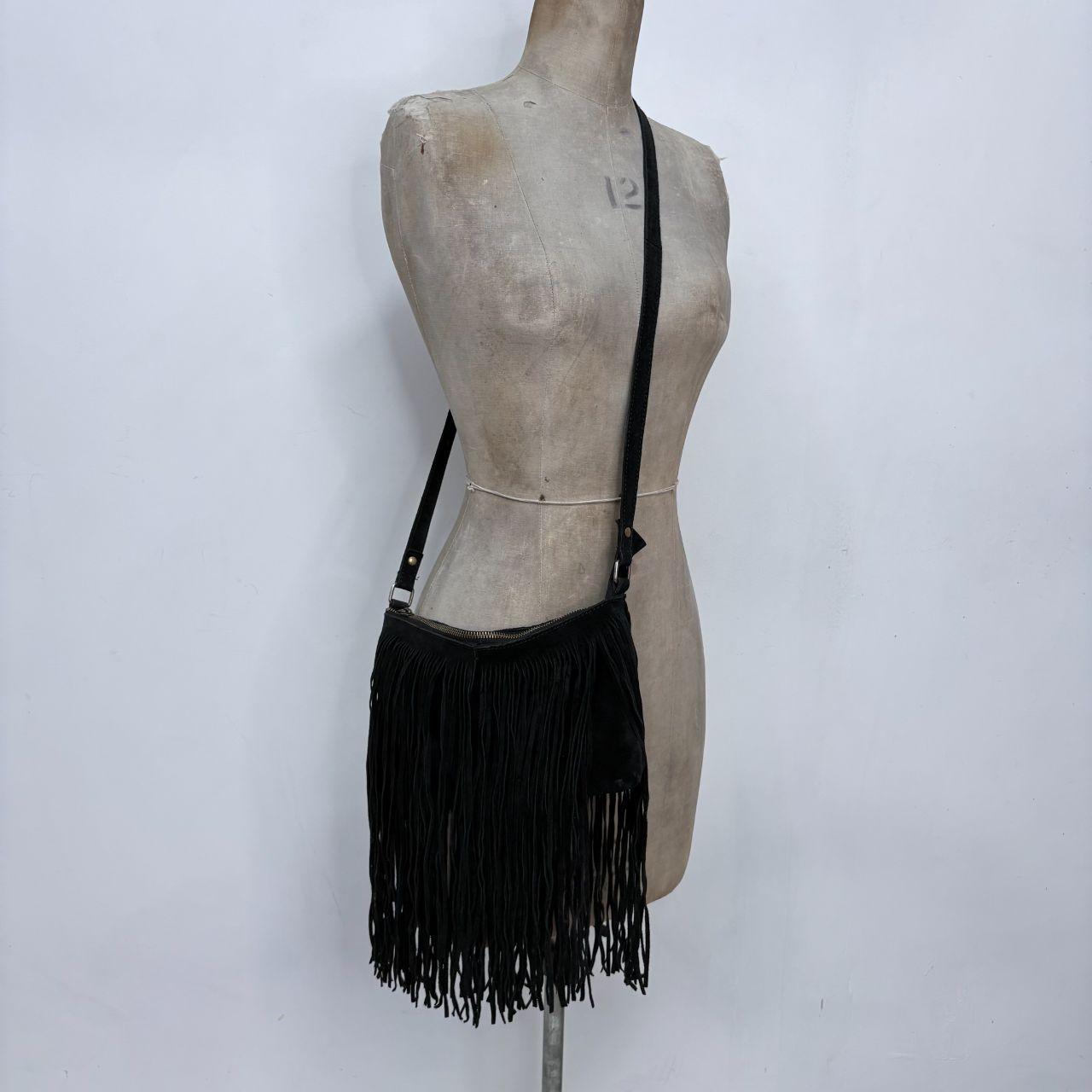 Black fringe western cross body bag