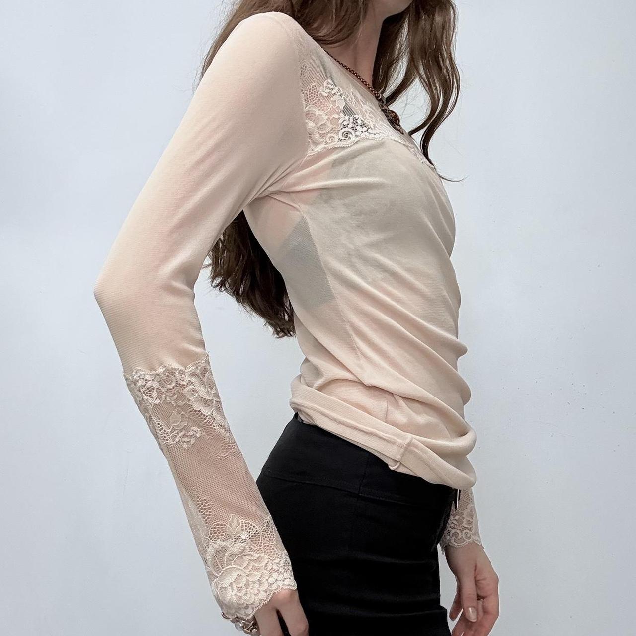 Sheer lace long sleeve lingerie top
