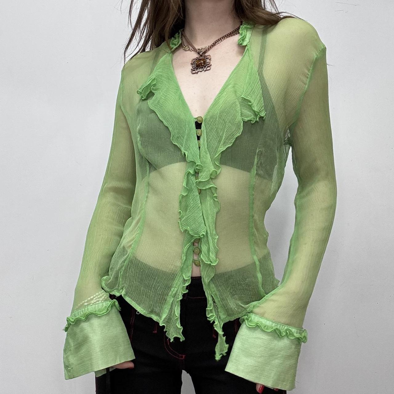 Sheer green flutter silk shirt