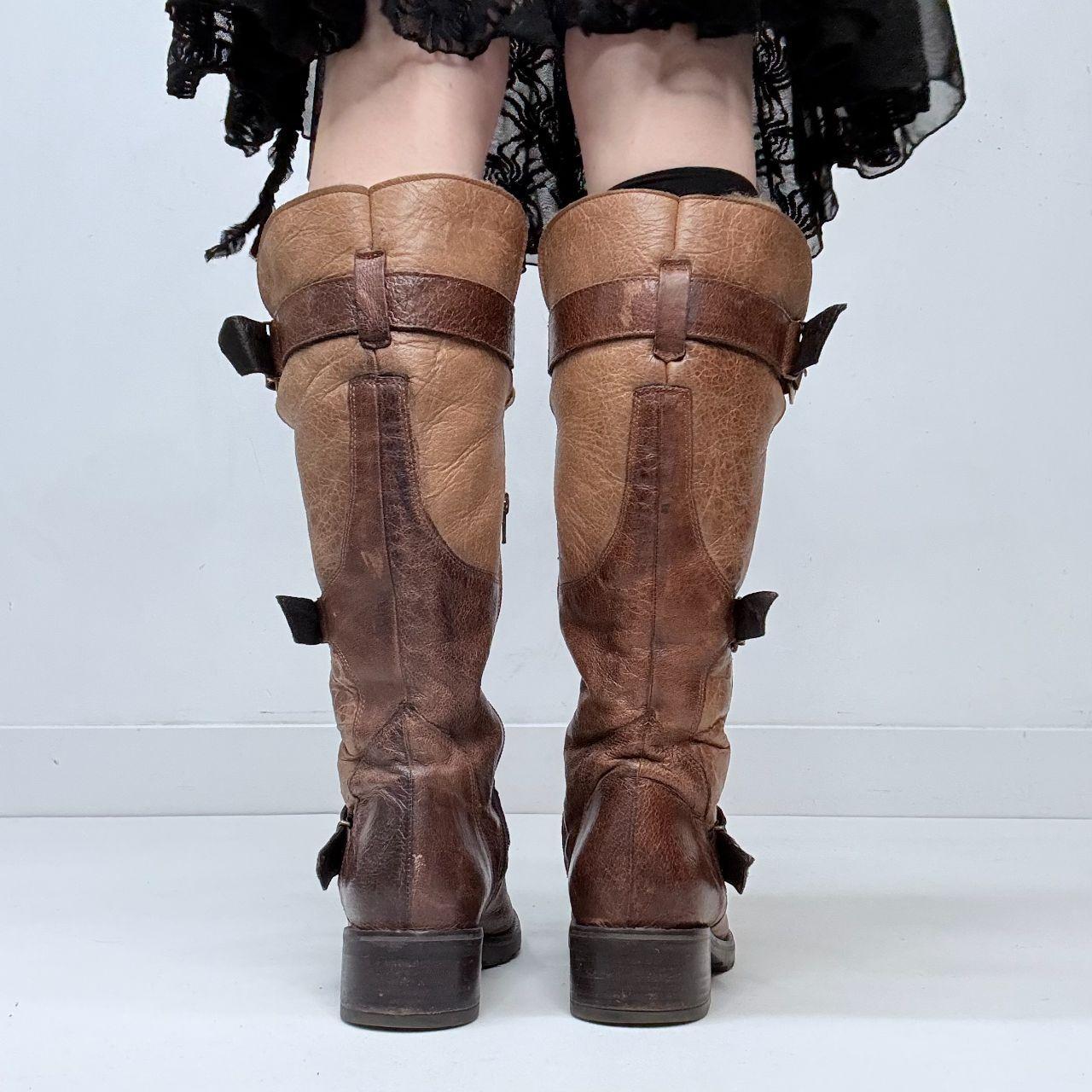 Brown leather biker boots