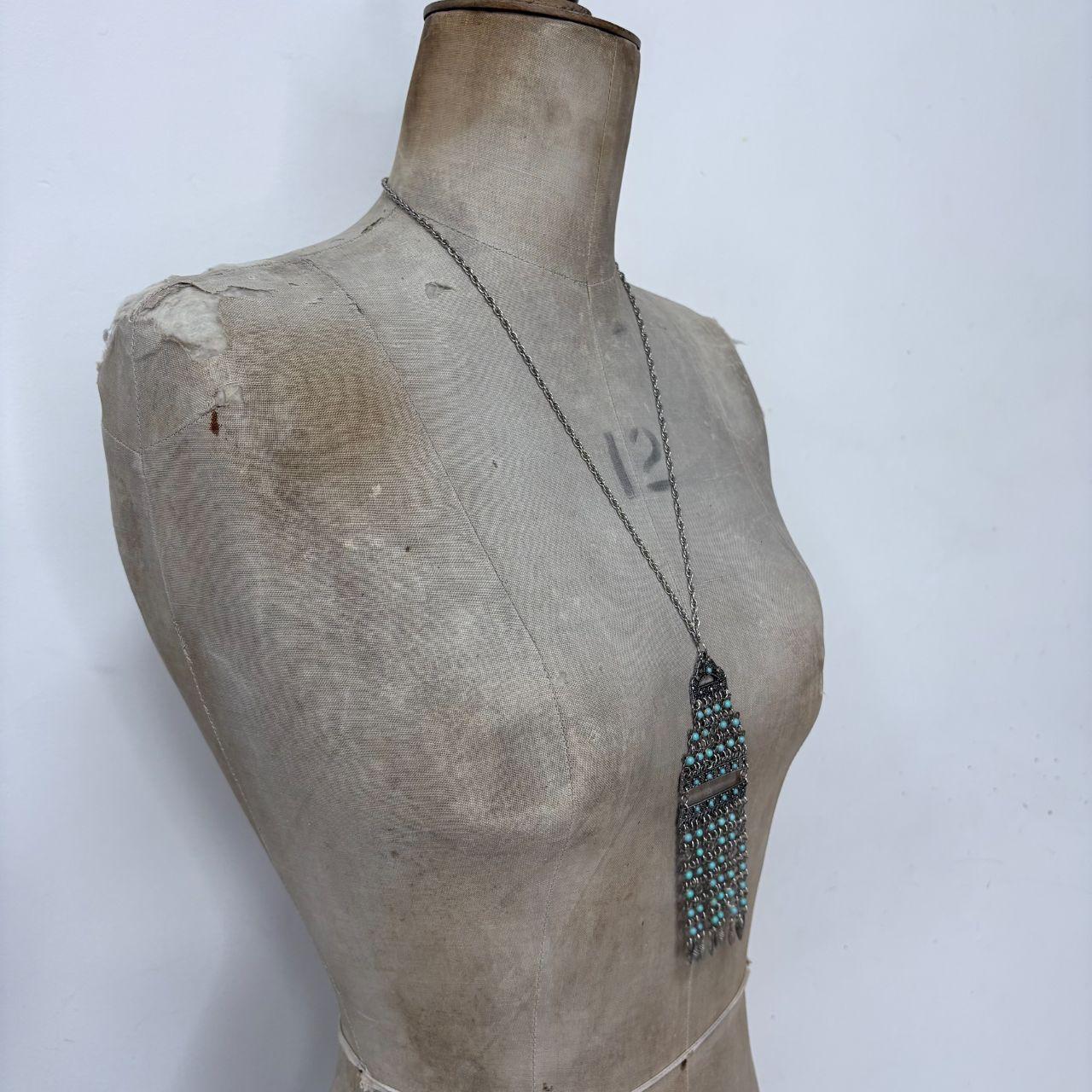 Silver boho long hippie necklace